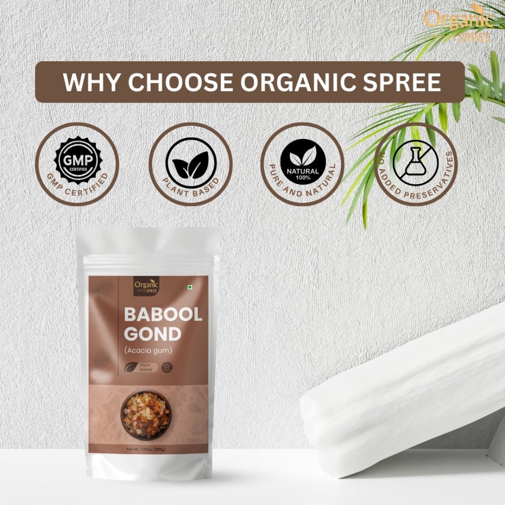 Organic Spree BABOOL GOND 200grams (7.05oz) | Acacia gum | Pure, Natural and Plant based