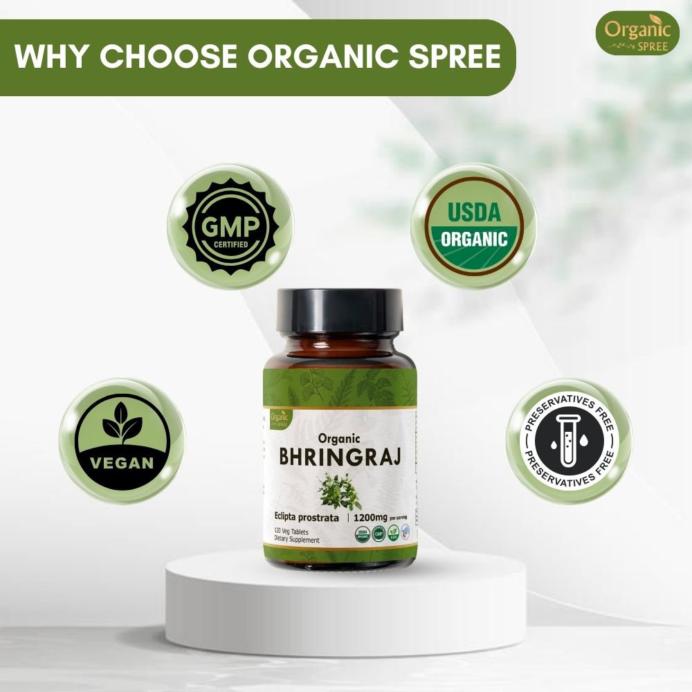 Organic Spree Bhringraj 120 Tablets - Ayurvedic Hair Care l 60 Days Supply l Organic Certified