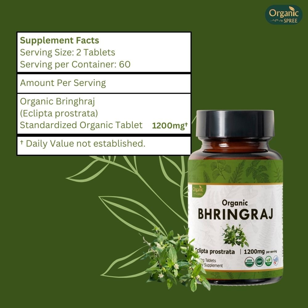 Organic Spree Bhringraj 120 Tablets - Ayurvedic Hair Care l 60 Days Supply l Organic Certified