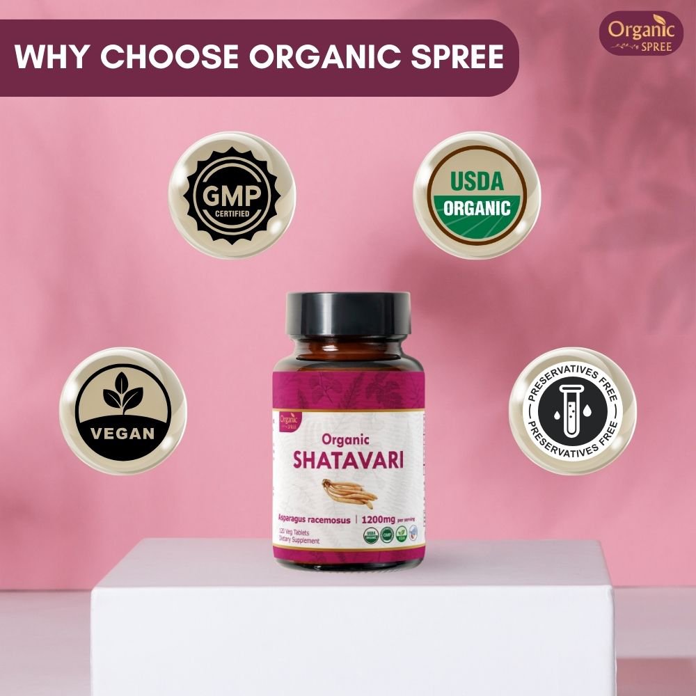 Organic Spree Shatavari 120 Tablets l Supports Women's Health and Immune system l 60 Days Supply l Organic Certified