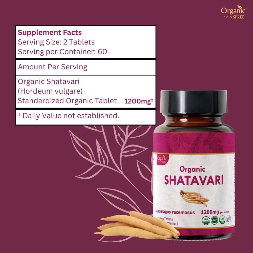 Organic Spree Shatavari 120 Tablets l Supports Women's Health and Immune system l 60 Days Supply l Organic Certified