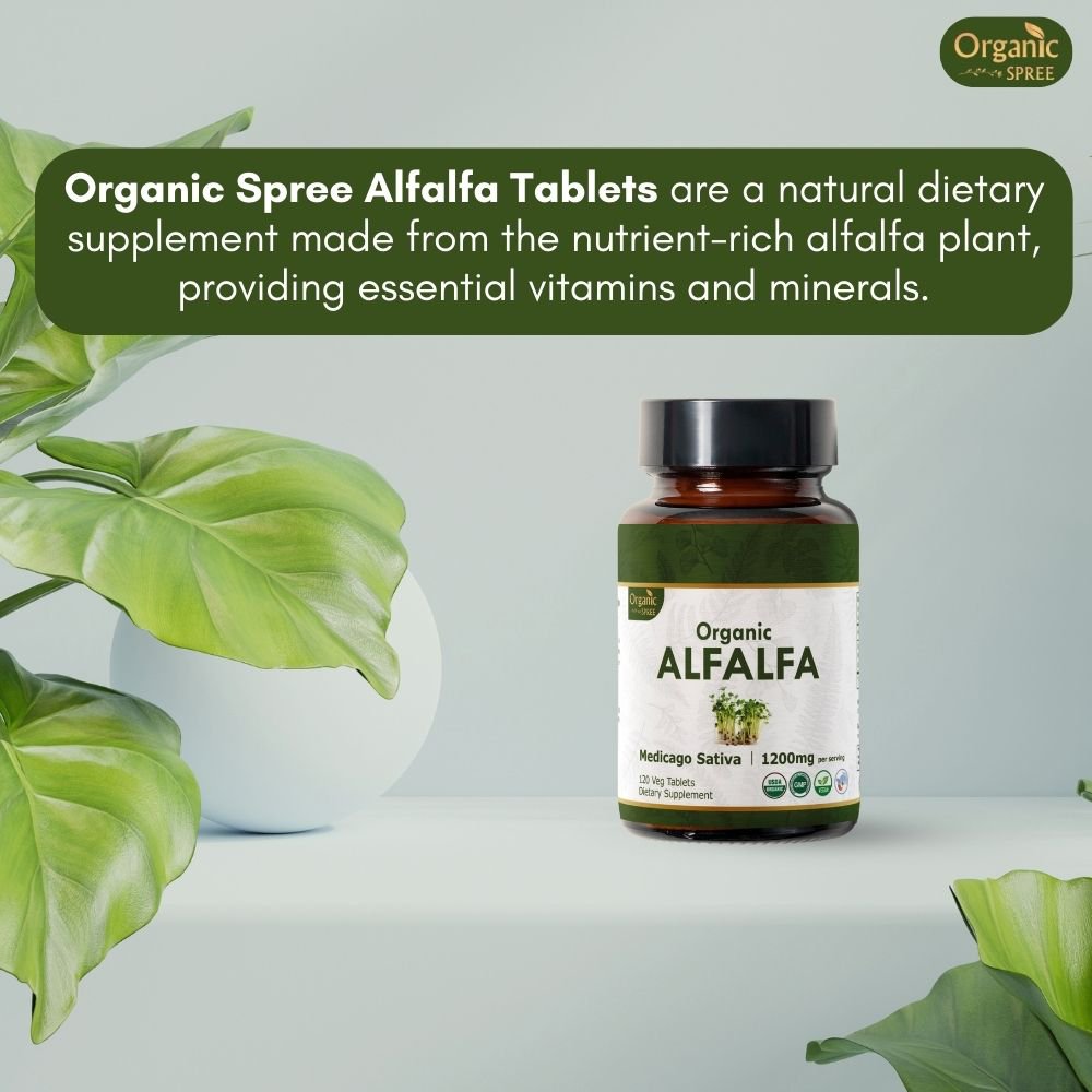 Organic Spree Alfalfa 120 Tablets - Superfood Supplement with Vitamins and Minerals | 60 Days Supply | Organic Certified