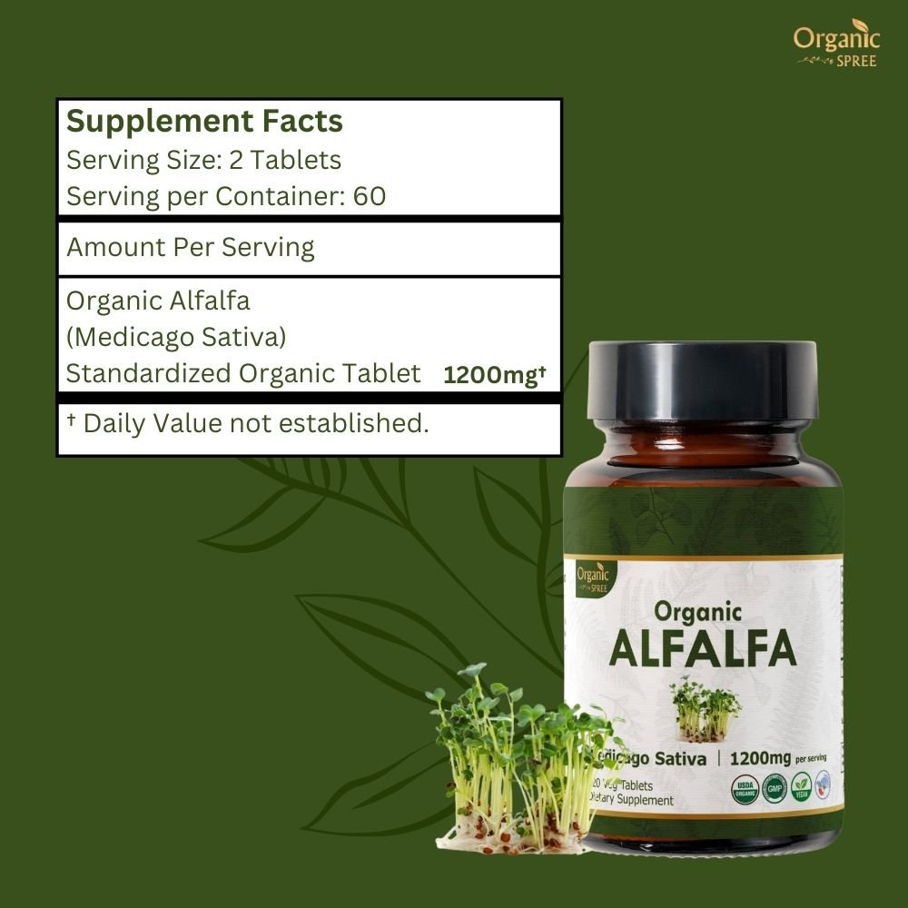 Organic Spree Alfalfa 120 Tablets - Superfood Supplement with Vitamins and Minerals | 60 Days Supply | Organic Certified