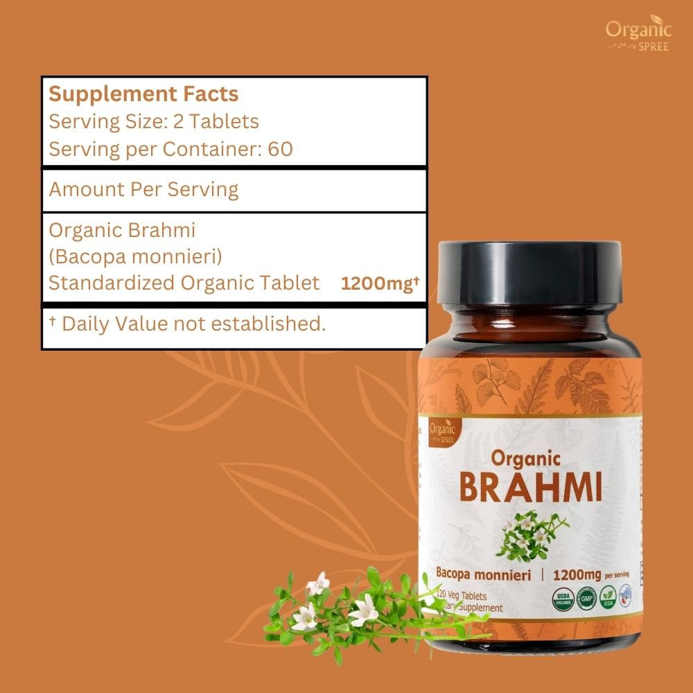 Organic Spree Brahmi 120 Tablets _ Supports Mental Clarity and Rejuvenates Mind | 60 Days Supply | Organic Certified