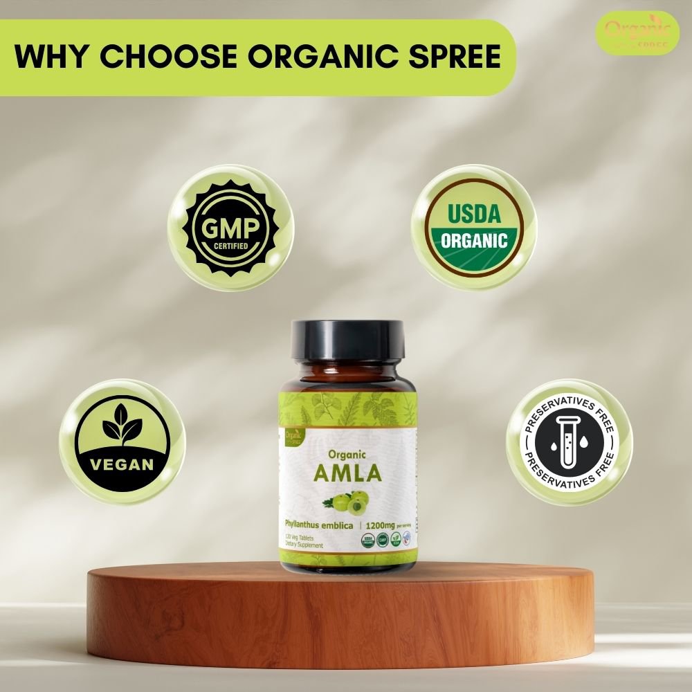 Organic Spree Amla 120 Tablets - Rich in Vitamin C, Antioxidants and Immune Support | 60 Days Supply | Organic Certified