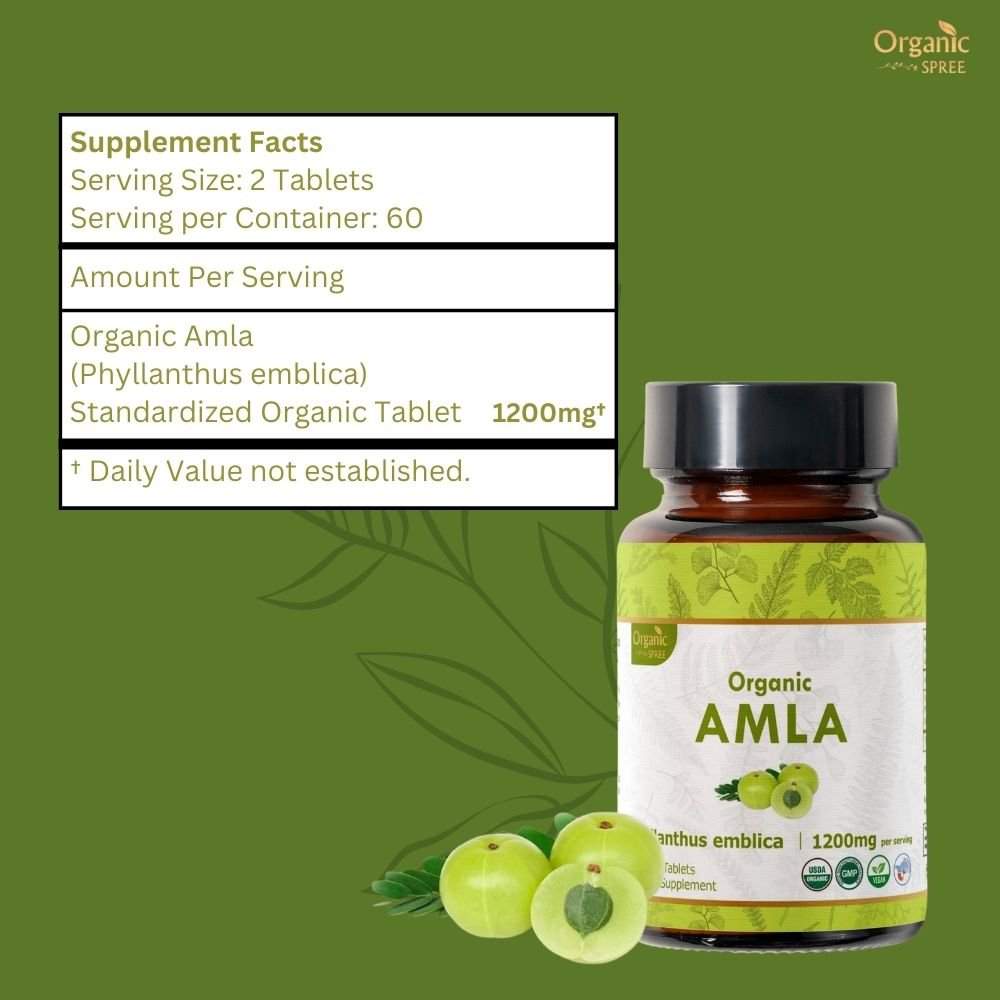 Organic Spree Amla 120 Tablets - Rich in Vitamin C, Antioxidants and Immune Support | 60 Days Supply | Organic Certified