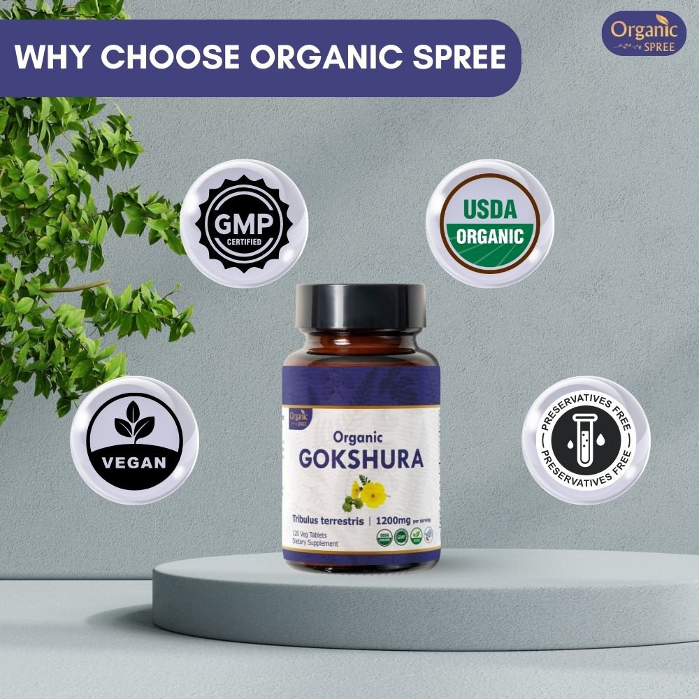 Organic Spree Gokshura 120 Tablets - Supports Immunity and Strength | 60 Days Supply | Organic Certified