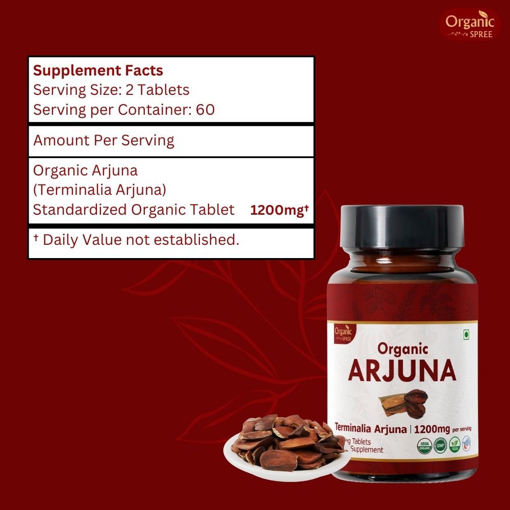 Organic Spree Arjuna 120 Tablets - Supports Cardiovascular Health l 60 Days Supply l Organic Certified