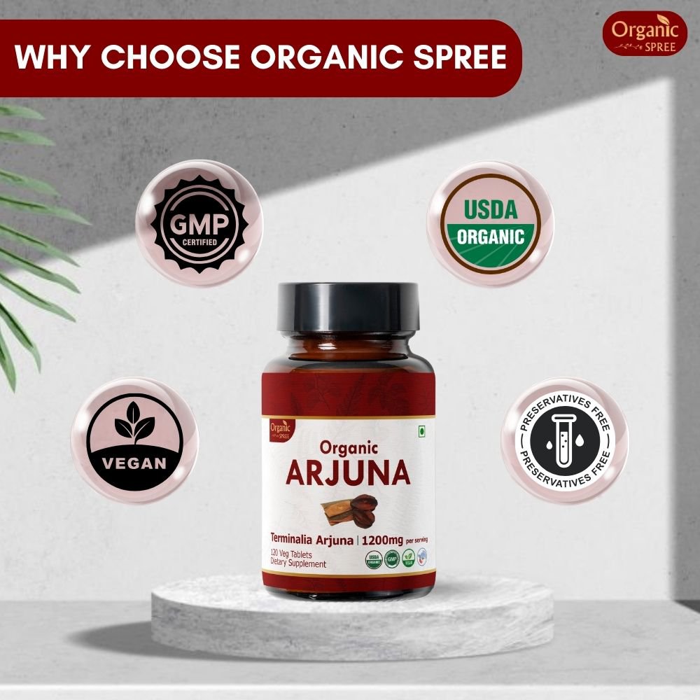 Organic Spree Arjuna 120 Tablets - Supports Cardiovascular Health l 60 Days Supply l Organic Certified