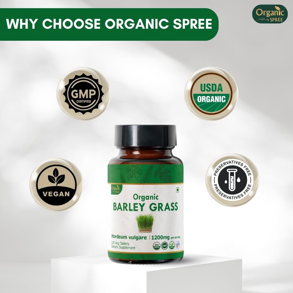 Organic Spree Barley Grass 120 Tablets - Rich in vitamins and minerals l 60 Days Supply l Organic Certified