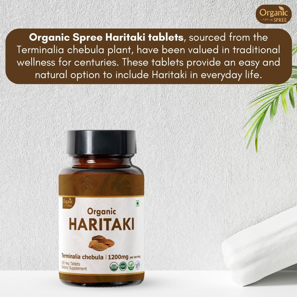 Organic Spree Haritaki 120 Tablets - Improves Digestion l 60 Days Supply l Organic Certified