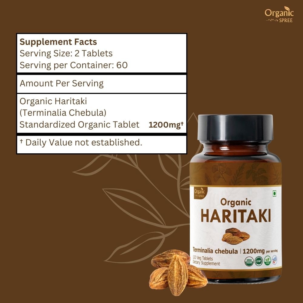 Organic Spree Haritaki 120 Tablets - Improves Digestion l 60 Days Supply l Organic Certified