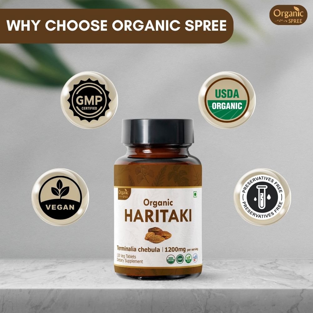 Organic Spree Haritaki 120 Tablets - Improves Digestion l 60 Days Supply l Organic Certified