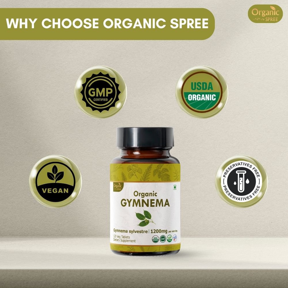 Organic Spree Gymnema 120 Tablets - Balances glucose levels l 60 Days Supply l Organic Certified