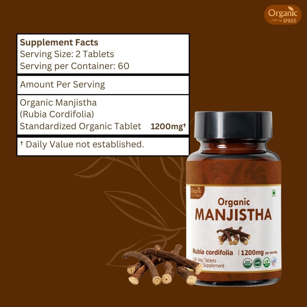 Organic Spree Manjistha 120 Tablets - Improves Skin Health l 60 Days Supply l Organic Certified