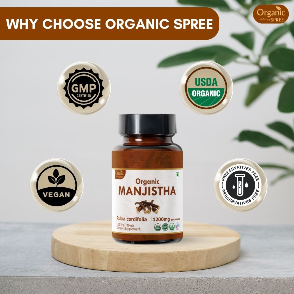 Organic Spree Manjistha 120 Tablets - Improves Skin Health l 60 Days Supply l Organic Certified