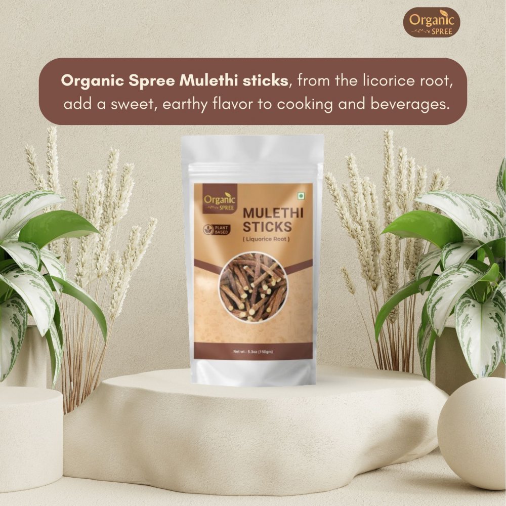 Organic Spree Licorice - Mulethi Sticks - 5.3oz (150gm) Pure and Natural Yashtimadhu - Jethimadh 150gm