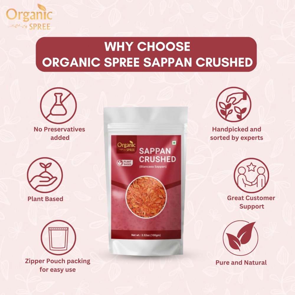 Organic Spree Sappan Wood Crushed 100gm (3.52oz) Biancaea Sappan – Pathimugam/Pathimukham – Herbal Drink Mix