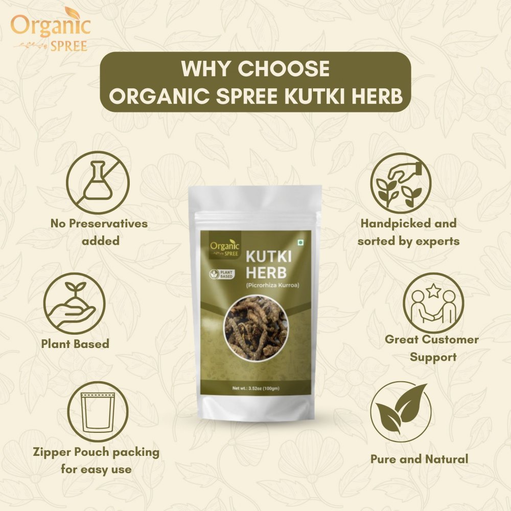 Organic Spree Kutki Herb 100gm (3.52oz) Picrorhiza Kurroa – Katuka Rohini – Pure and Natural 100gm