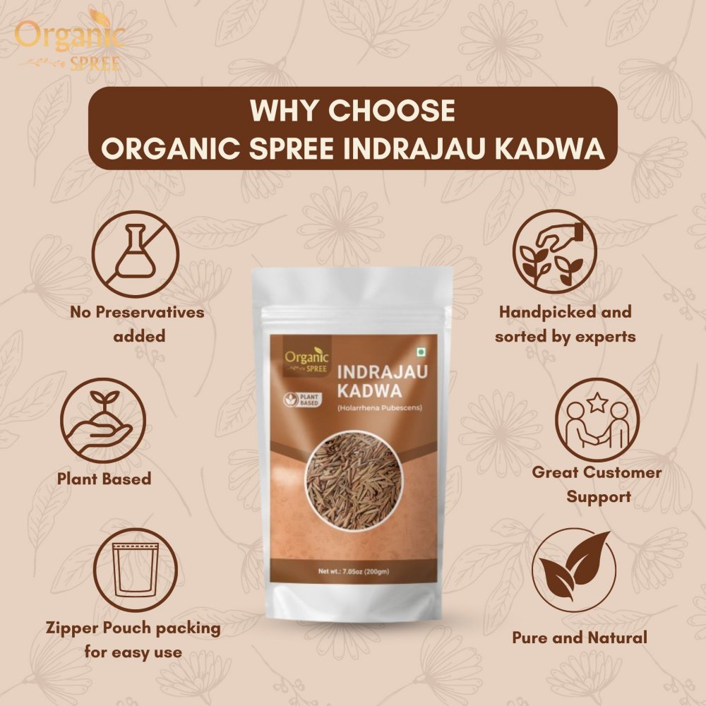 Organic Spree Indrajau Kadwa 200gm (7.05oz) Holarrhena Pubescens Pure and Natural Kutaja