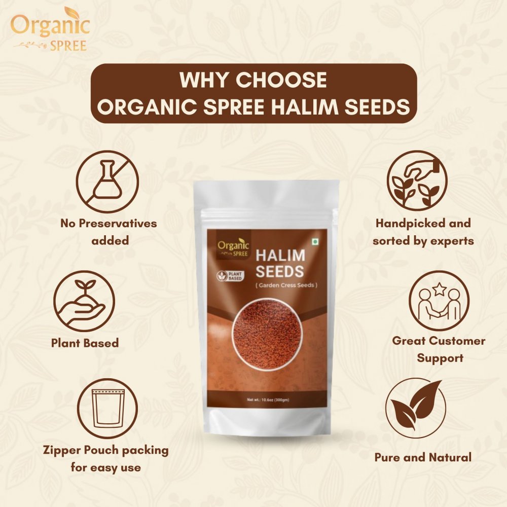 Organic Spree Halim Seeds 300gm (10.6oz) - Garden Cress Seeds - Aliv Seeds Pure Natural and Organic