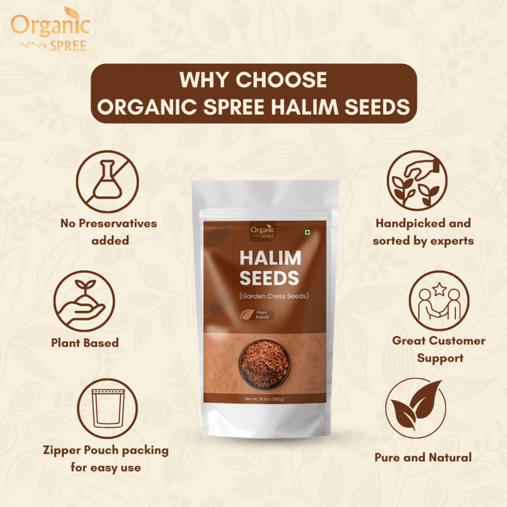Organic Spree Halim Seeds 300gm (10.6oz) - Garden Cress Seeds - Aliv Seeds Pure Natural and Organic
