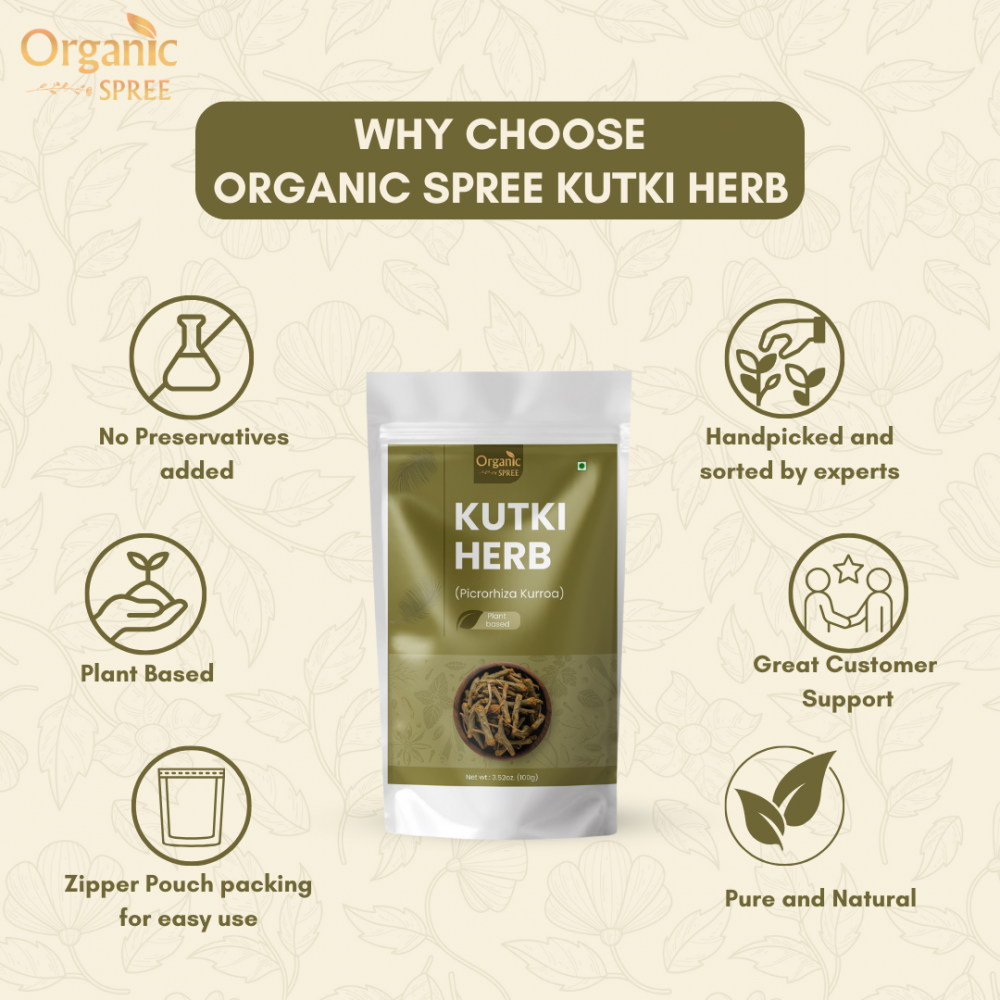 Organic Spree Kutki Herb 100gm (3.52oz) Picrorhiza Kurroa – Katuka Rohini – Pure and Natural 100gm