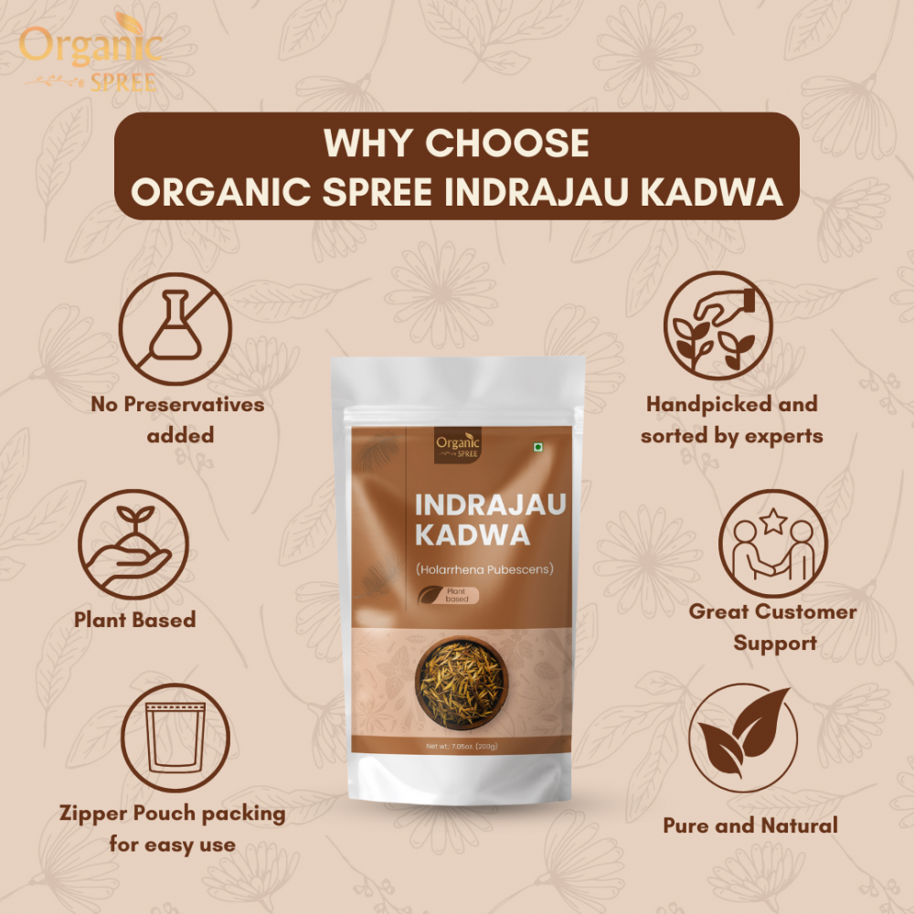 Organic Spree Indrajau Kadwa 200gm (7.05oz) Holarrhena Pubescens Pure and Natural Kutaja