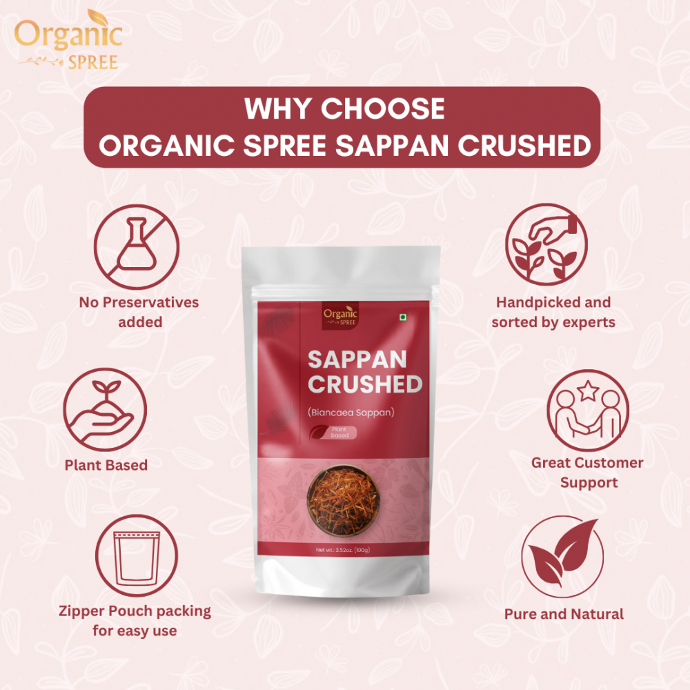 Organic Spree Sappan Wood Crushed 100gm (3.52oz) Biancaea Sappan – Pathimugam/Pathimukham – Herbal Drink Mix