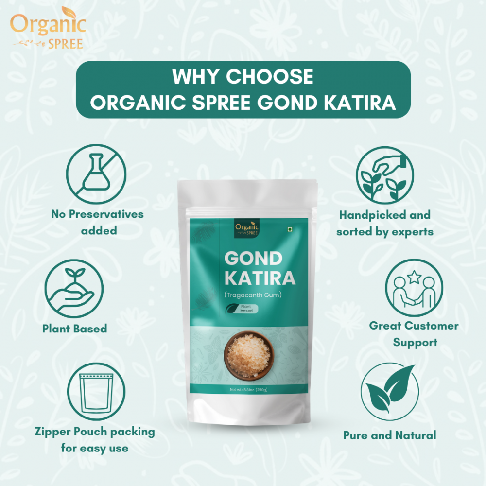 Organic Spree Pure Natural Gond Katira 250grams (8.81 oz) - Tragacanth Gum