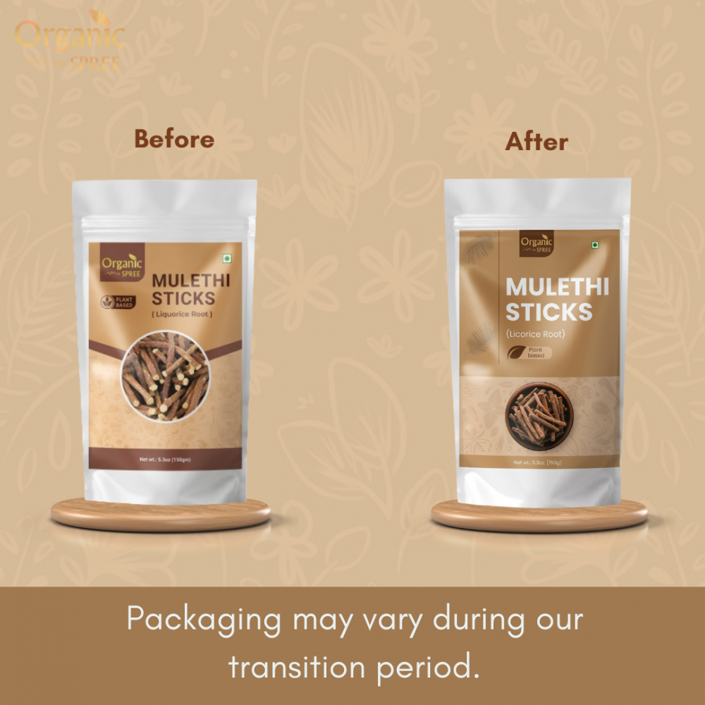 Organic Spree Licorice - Mulethi Sticks - 5.3oz (150gm) Pure and Natural Yashtimadhu - Jethimadh 150gm