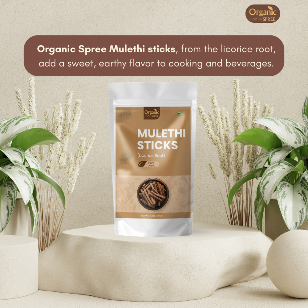 Organic Spree Licorice - Mulethi Sticks - 5.3oz (150gm) Pure and Natural Yashtimadhu - Jethimadh 150gm